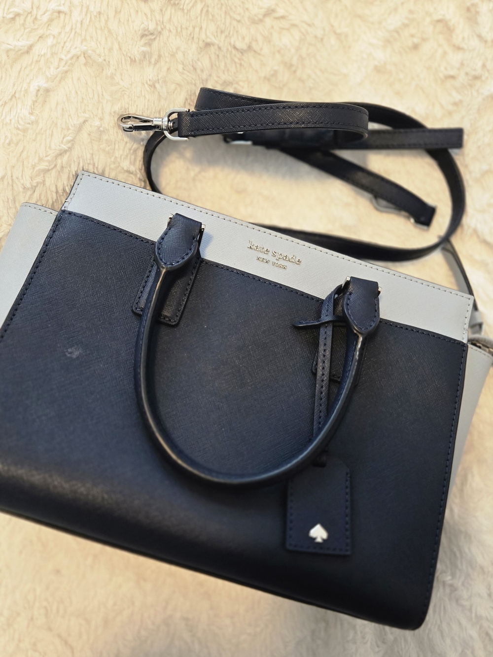 kate spade Navy and Light Gray Two-Tone Leather Crossbody Satchel